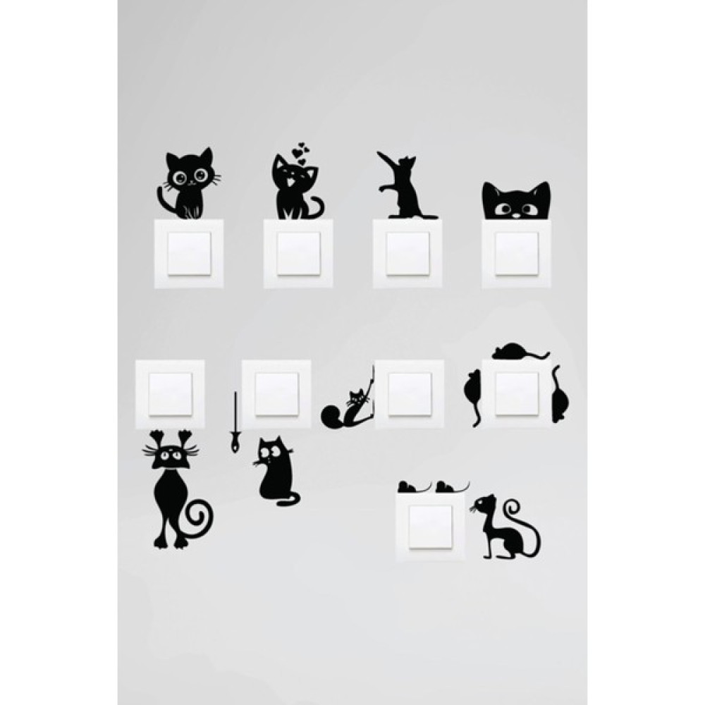 İndirim Xpress Priz Kedi Sticker Set Siyah Etiket Duvar Sticker Duvar Stickerı Fiyatı