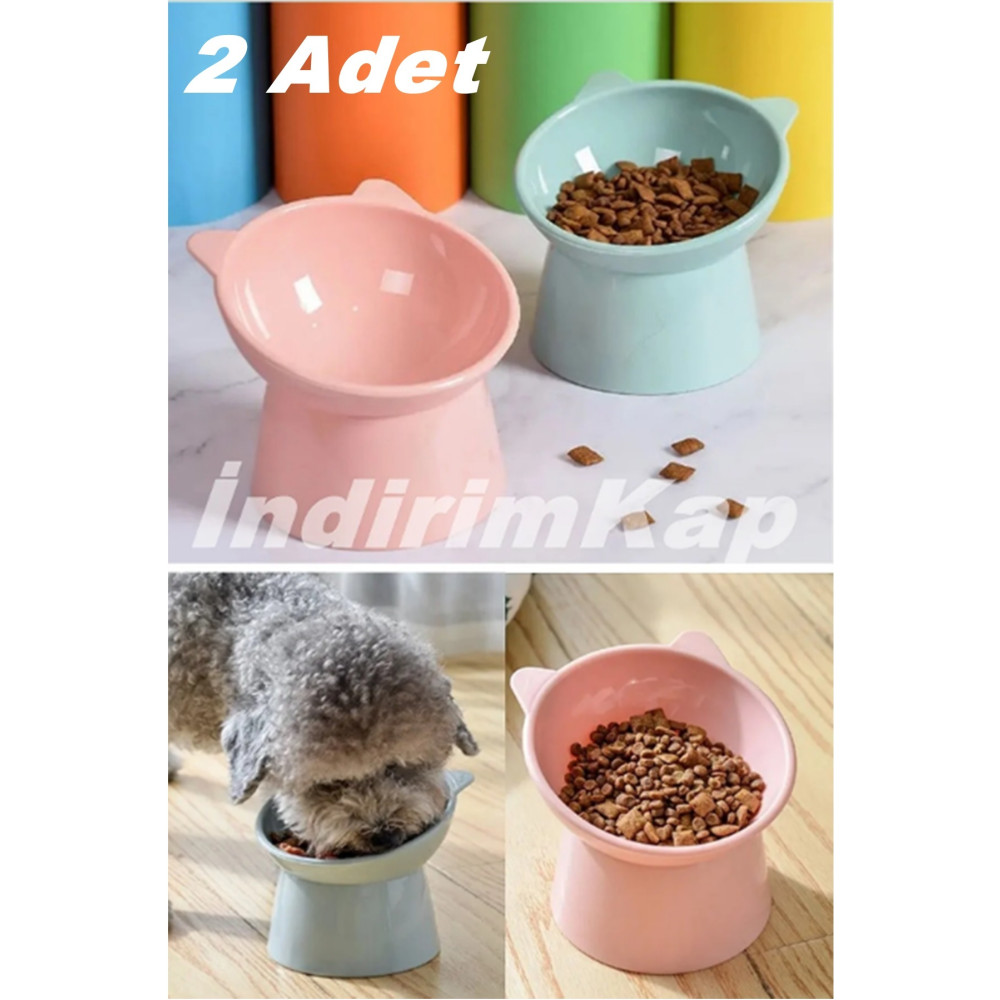 İndirimKap 2 Adet Kedi Köpek Mama Kabı Evcil Hayvan Mama Kasesi Boyun Koruyucu Gıda Kasesi Evcil Hayvan Ürünleri Fiyatı