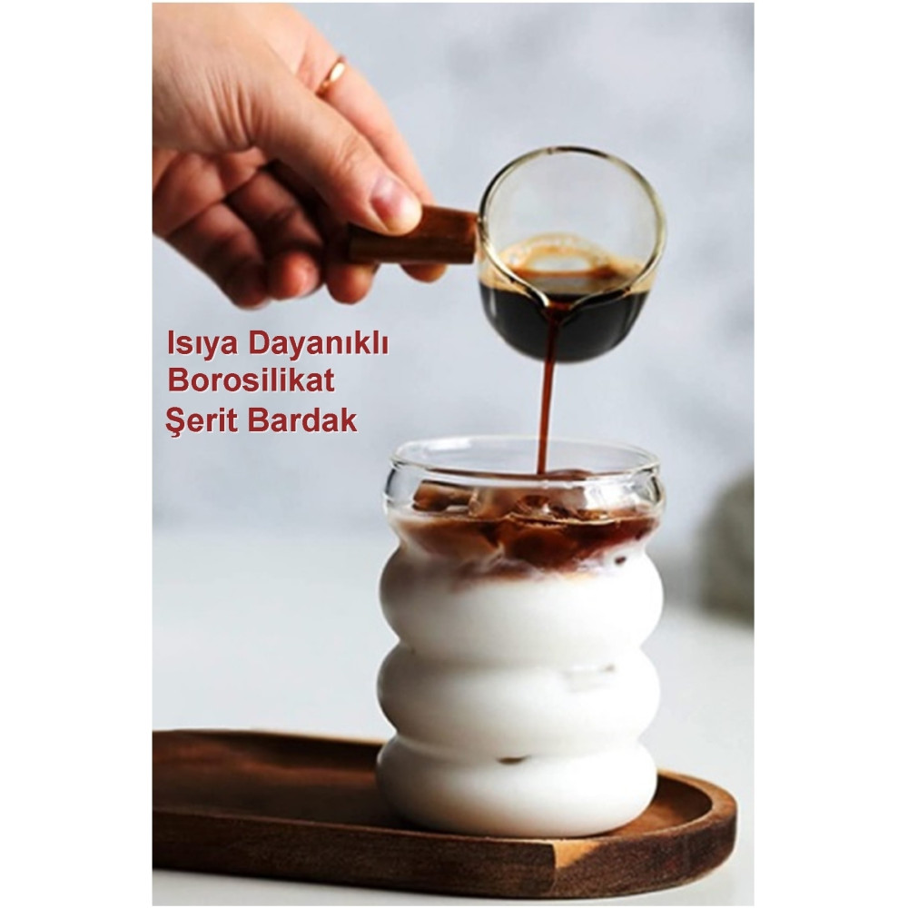 İndirimKap Isıya Dayanıklı Borosilikat Cam Şerit Şeklinde Bardak | Kahve Ve Sunum Bardağı - 1 Adet Fincan / Bardak / Kahve Takımı Fiyatı