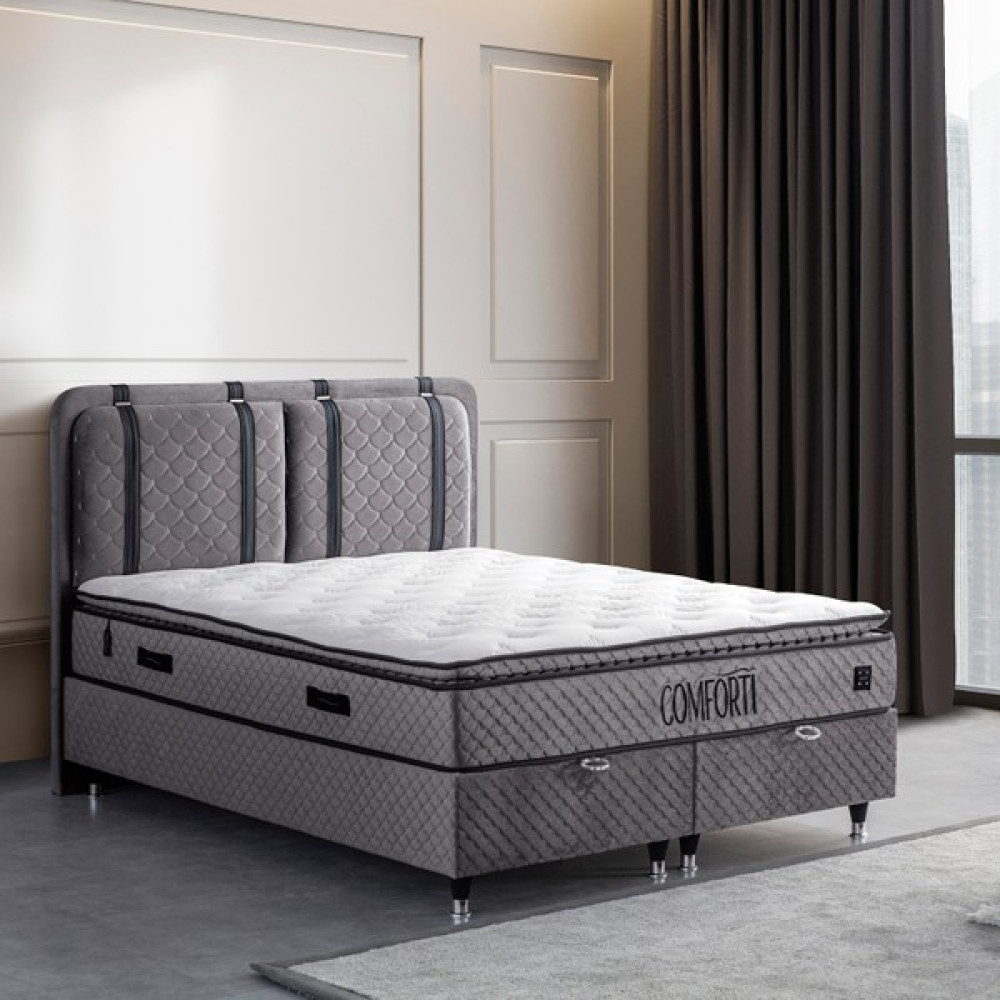 Indivani Comforti Baza+Başlık+Yatak Seti - 120 x 200 cm - Füme Baza Fiyatı