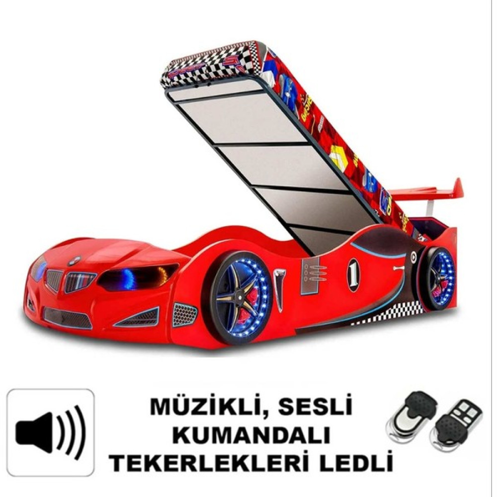 İnegöldeneve Gt1 - Bazalı - Bmw - Arabalı Yatak, Siyah - 207 x 105 cm - Kırmızı Karyola Fiyatı