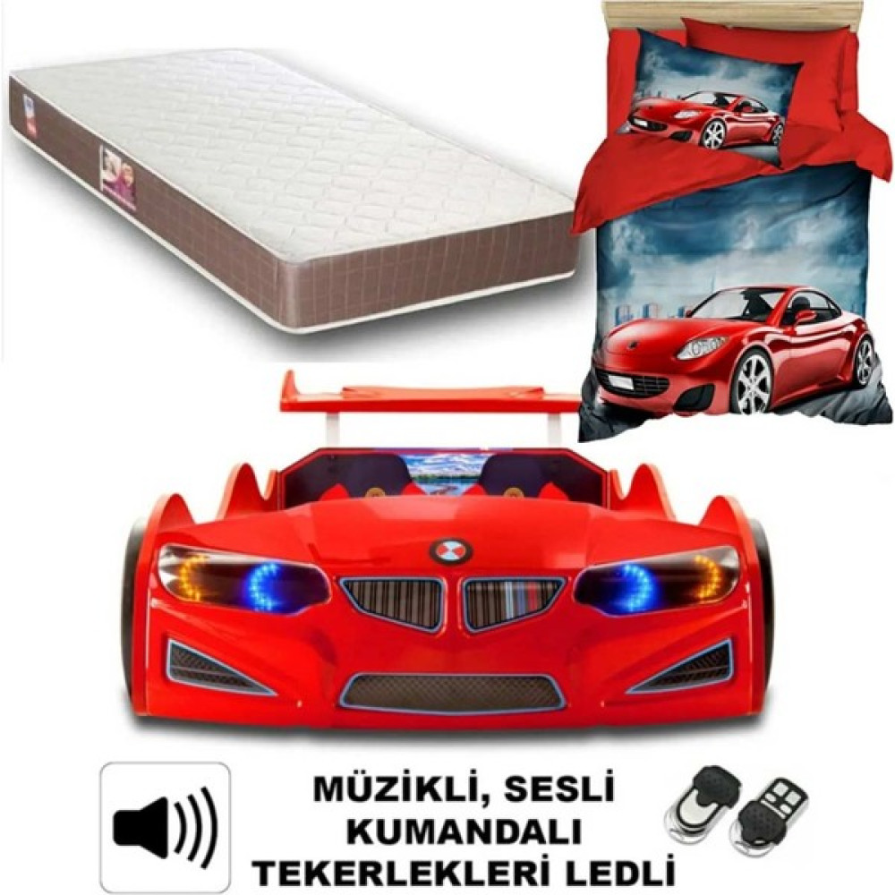 İnegöldeneve Gt1 - Yataklı & Nevresimli - Bmw - Arabalı Yatak, Siyah - Kırmızı - 207 x 105 cm Karyola Fiyatı