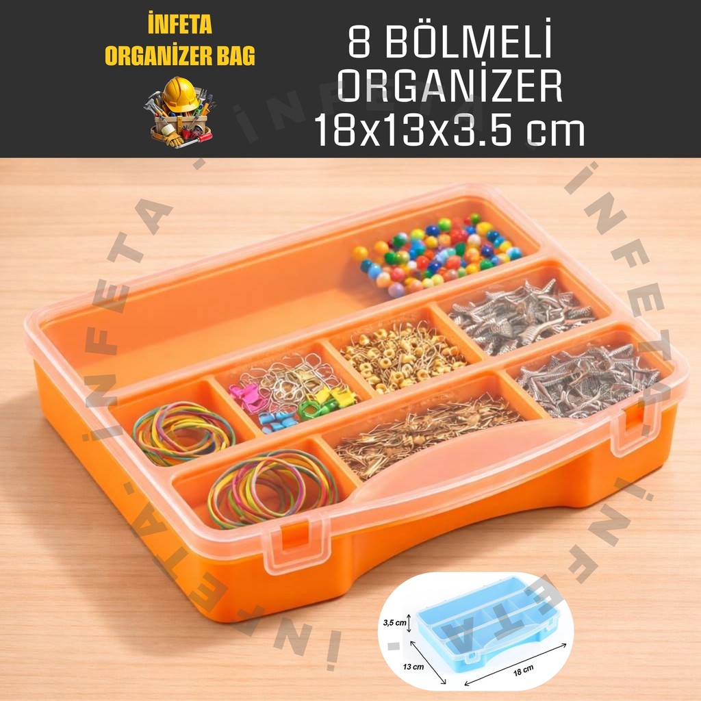 İnfeta 8 Bölmeli Şeffaf Kapaklı , Düzenleyici Organizer Malzeme Kutusu Hobi El Aleti Çivi Vida Çantası Diğer Fiyatı