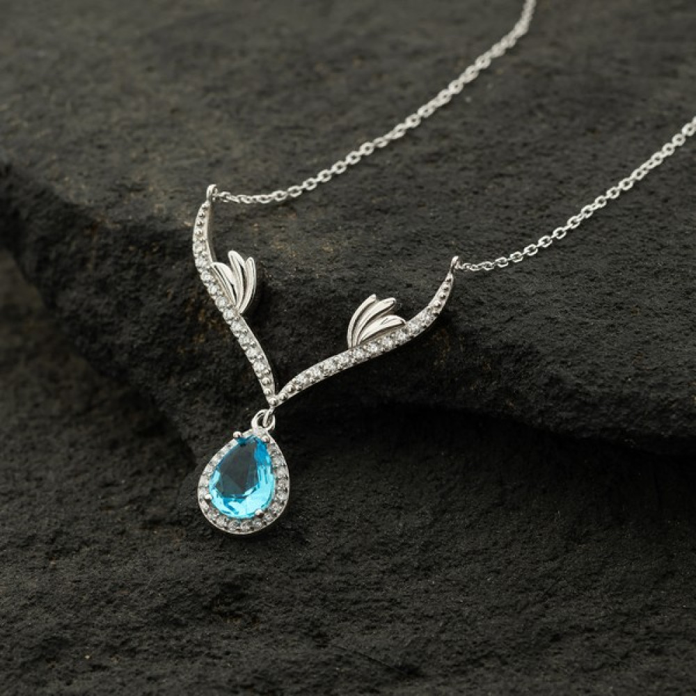 İnfini Takı 925 Ayar Gümüş Aquamarine Taşlı Kanat Detaylı Damla Kolye INFKLY0762 - Mavi - 45 cm Gümüş Kolye Fiyatı