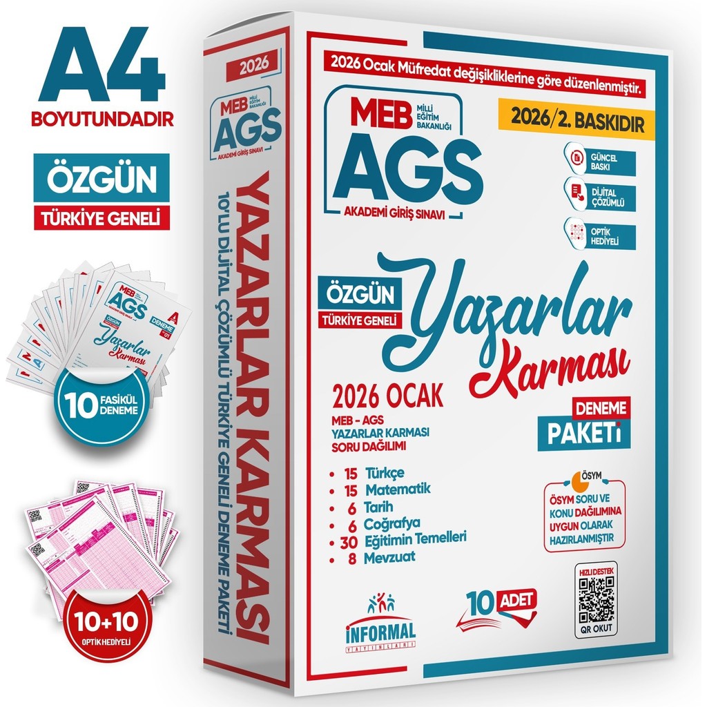 İnformal Yayınları 2026 Ocak Müfredatı MEB-AGS Yazarlar Karması 10lu Deneme 80 Soruluk GY-GK-Eğitim Çözümlü TG Paket Eğitim Setleri Fiyatı