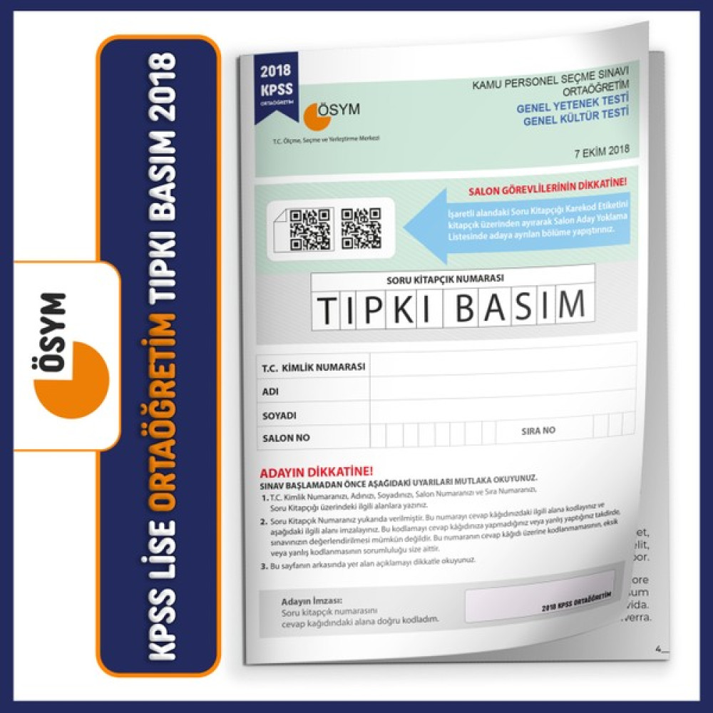 İnformal Yayınları KPSS Ortaöğretim / Lise 2018 ÖSYM Tıpkı Basım Türkiye Geneli Dijital Çözümlü çıkmış Soru Kitapçığı KPSS Fiyatı