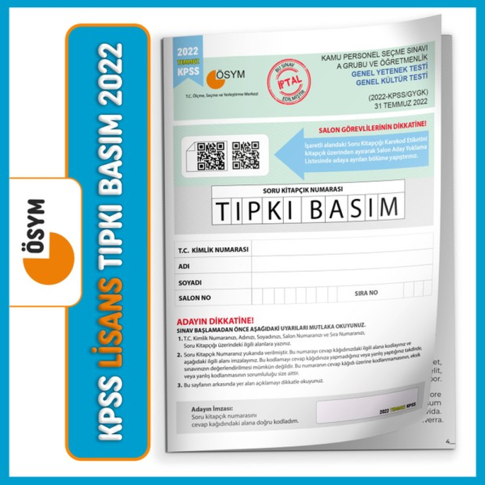 İnformal Yayınları Temmuz KPSS 2022 Lisans ÖSYM Tıpkı Basım Çıkmış Soru Türkiye Geneli Dijital Çözümlü Kitapçığı KPSS Fiyatı