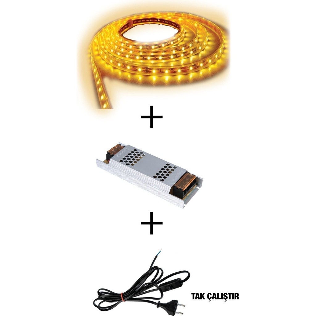 Informed 3 Çipli Iç Mekan Amber Renk 5 Metre Şerit LED Işık + 5 Amper LED Trafosu + Kablo - 5 m Diğer Fiyatı