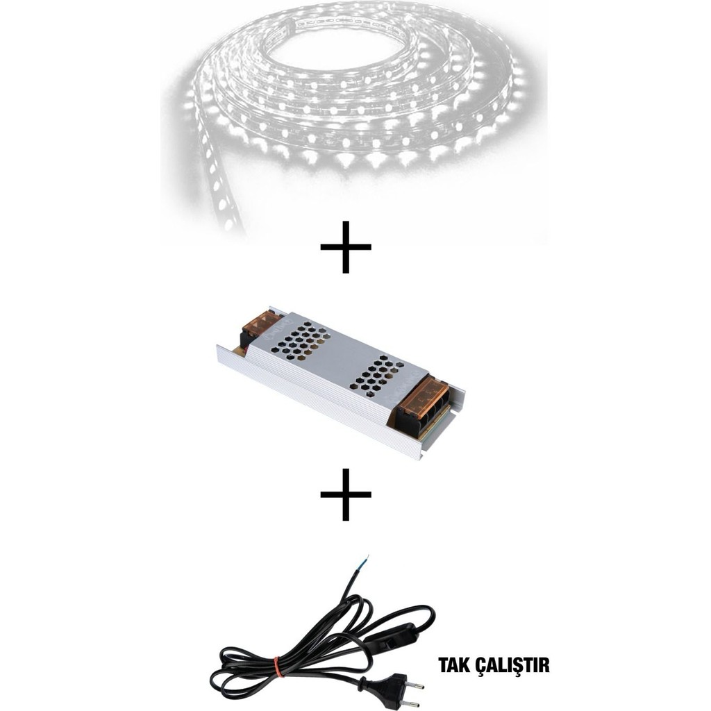 Informed 3 Çipli Iç Mekan Beyaz Renk 5 Metre Şerit LED Işık + 5 Amper LED Trafosu + Kablo - 5 m - 6500K - Beyaz Işık Diğer Fiyatı