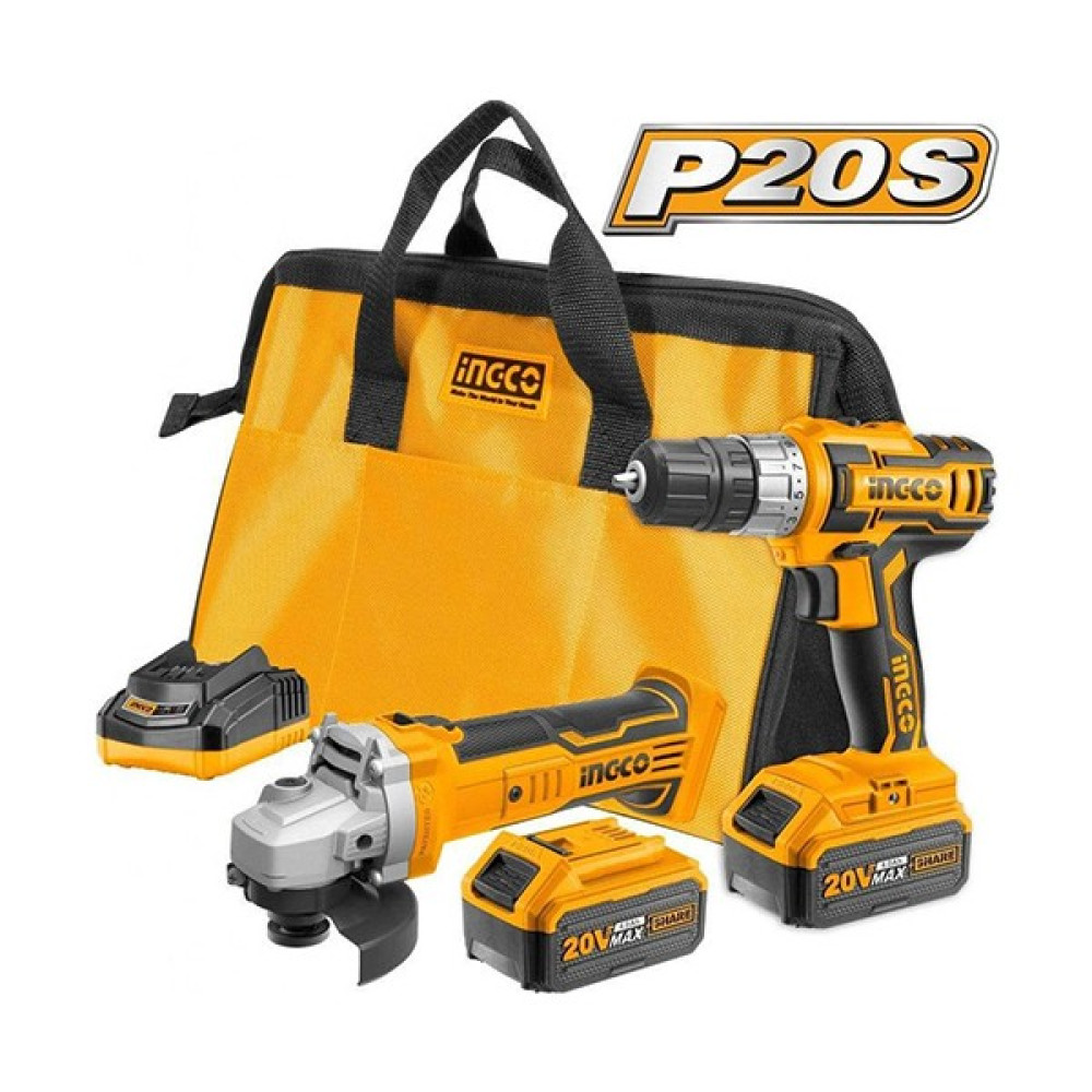 Ingco CKLI2009 20V Lithium-Ion 2 Li Set Şarjlı Matkap + 115MM Taşlama Kömürsüz Motor 2 Bataryalı Elektrikli El Aletleri Fiyatı