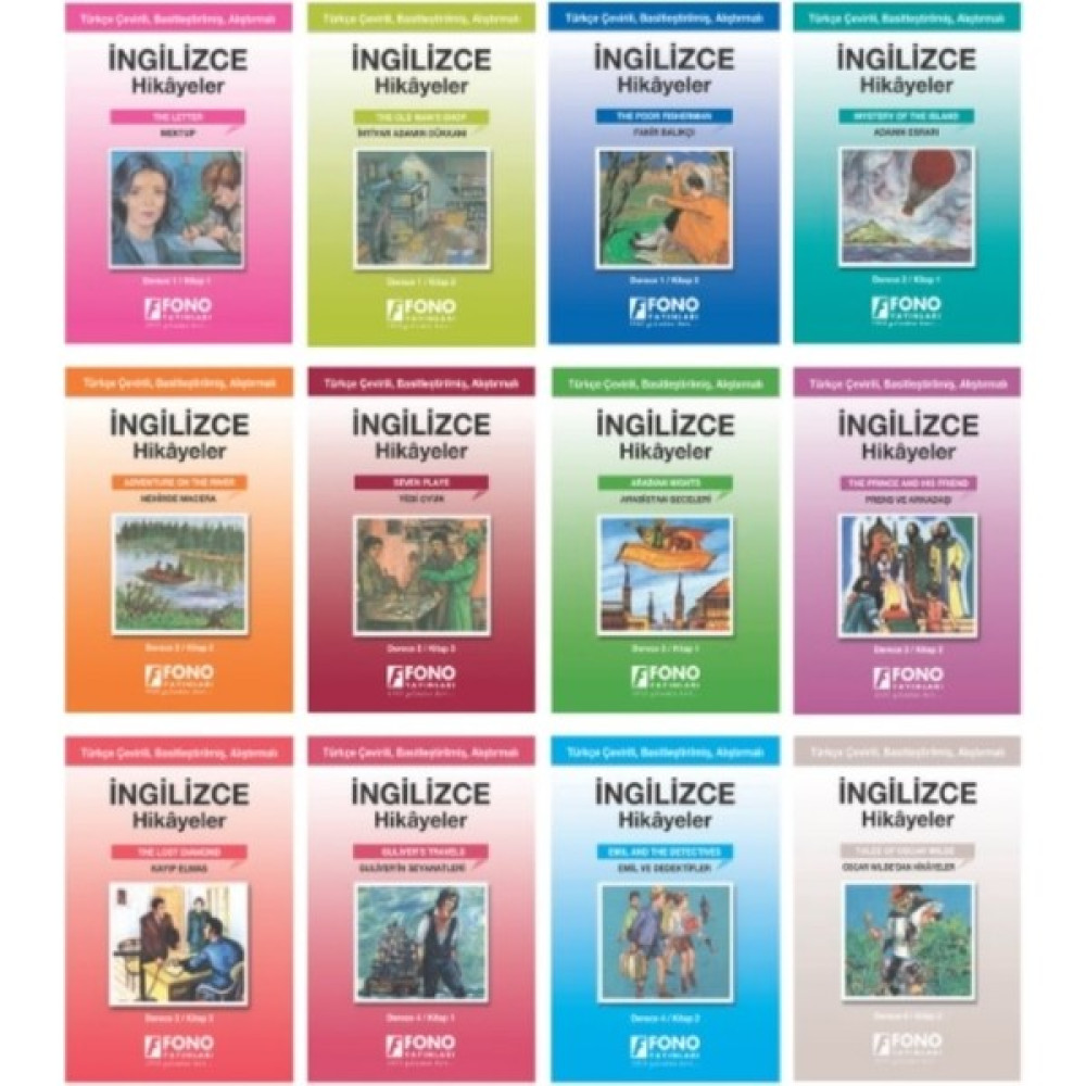 İngilizce-Türkçe Hikayeler 12 Kitap Set (Derece 1-2-3-4) Yabancı Dil Roman ve Öyküler Fiyatı