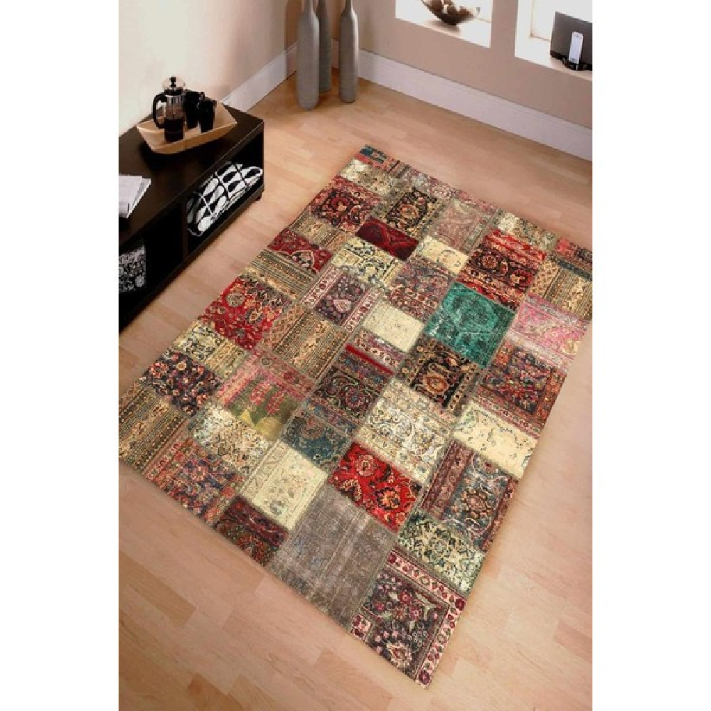 İnka Halı Antibakteriyel Kaymaz Dot Taban Yıkanabilir Dijital Baskı Halı MRC2010 - Renkli - 160 x 160 cm Salon Halısı Fiyatı