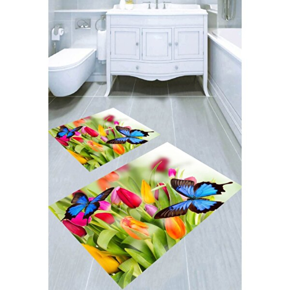 İnka Halı Kaymaz Taban Yıkanabilir 2'li Banyo Paspası (50X60 cm - 60X100 Cm) BRC5160 - Renkli - Paspas Klozet Takımı Fiyatı