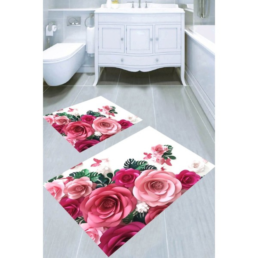 İnka Halı Kaymaz Taban Yıkanabilir 2'li Banyo Paspası (50X60 cm - 60X100 Cm) BRC5162 - Renkli - Paspas Klozet Takımı Fiyatı