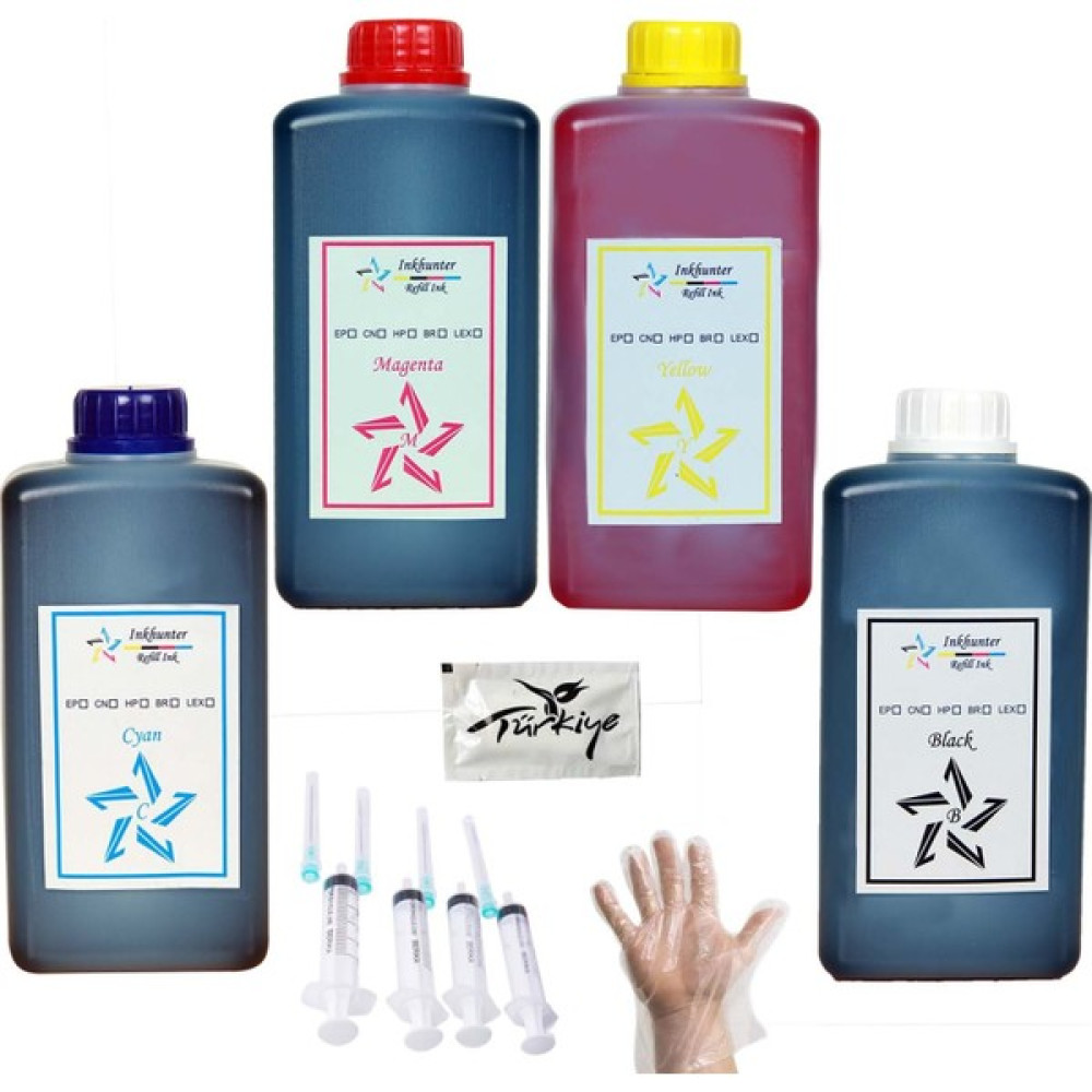 Inkhunter Epson L3250 L3251 Yazıcı Uyumlu Mürekkep Seti (103) 4 x 1 kg - PRO Set - 4 Renk Kartuş Dolum Ürünleri Fiyatı