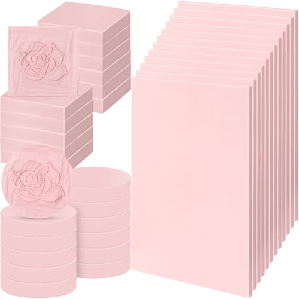 Innconee 18 Pcs Rubber Stamp Carving Blocks Pink Soft Linoleum Blocks Round Square Rectangle Carving Kit for Stamp Soft Rubber Crafts and DIY Craft Project