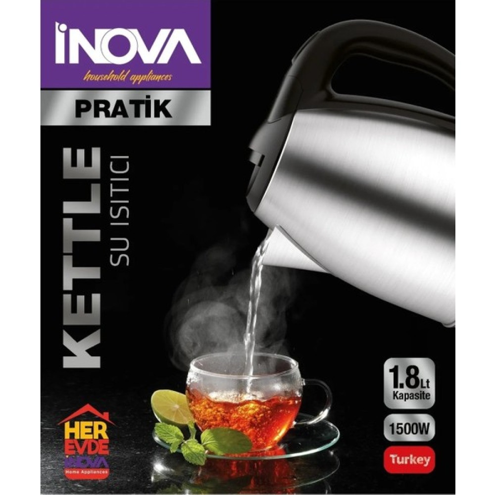 Inova Pratik Paslanmaz Çelik Kettle Su Isıtıcısı 360 Dönebilen Gövde Su Isıtıcıları / Kettle Fiyatı