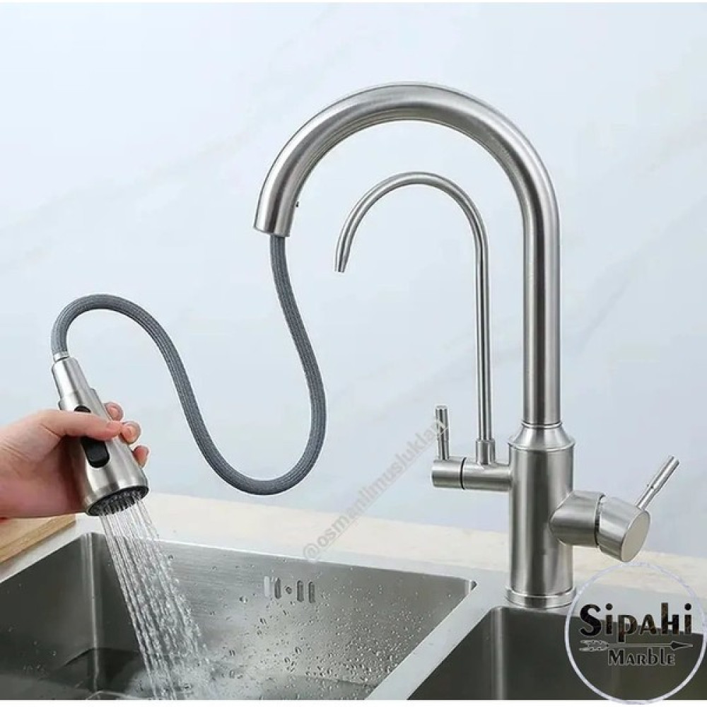 Inox Arıtmalı Spiralli Eviye Bataryası - Gri Bataryalar & Musluklar Fiyatı