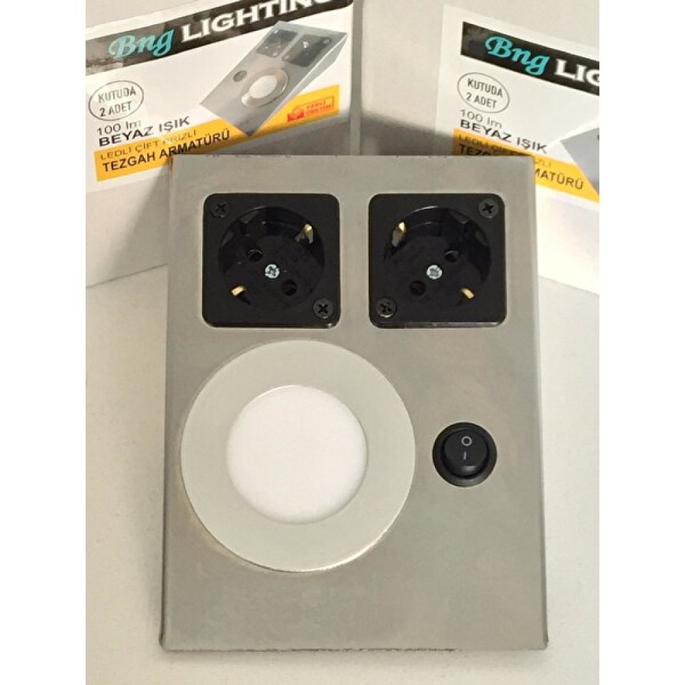 Inox Metal Tezgah-Dolap Altı Armatür LED Spot 2 Priz Anahtar Spot Fiyatı