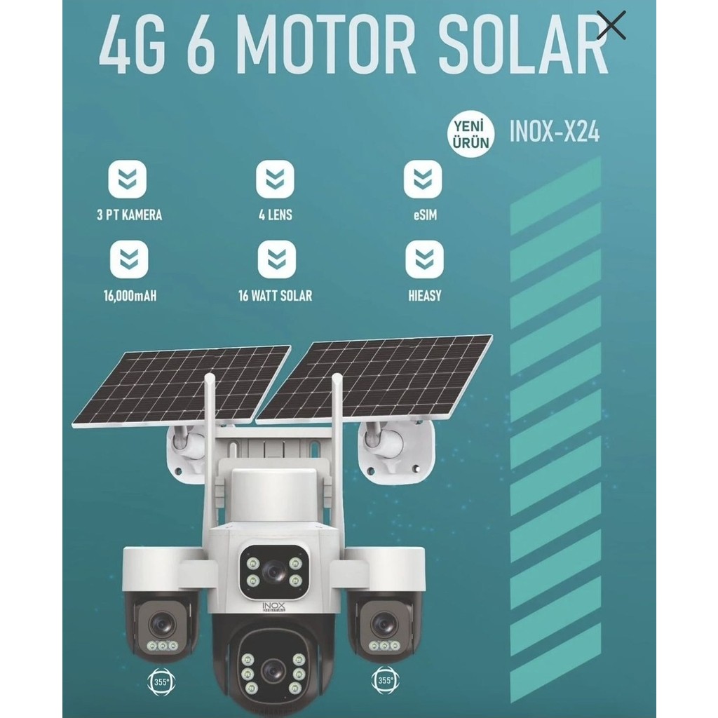 Inox X24 8mp 4K Ultra Geniş Açılı Panoramik Solar 4g Güvenlik Kamerası - 180° Görüş - E-Sim Destekli Güvenlik Kameraları Fiyatı