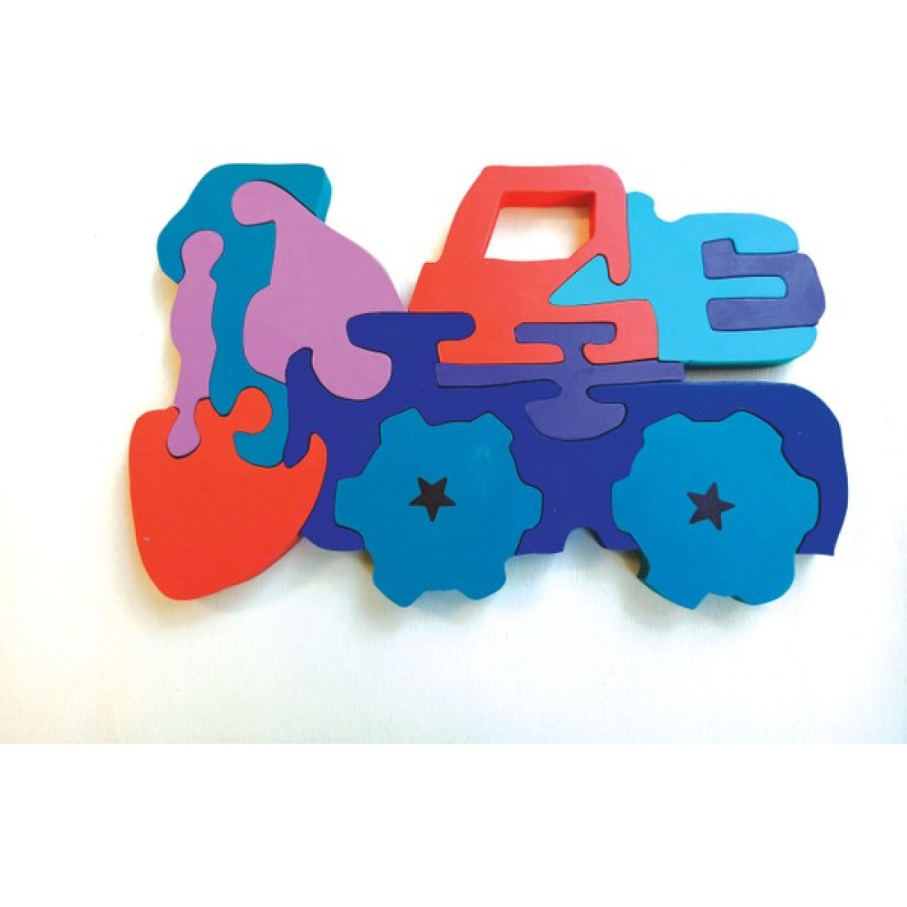 Inşaat Kepçesi Ahşap Puzzle Yapboz - Kırmızı - Mavi Bebek Oyuncakları Fiyatı
