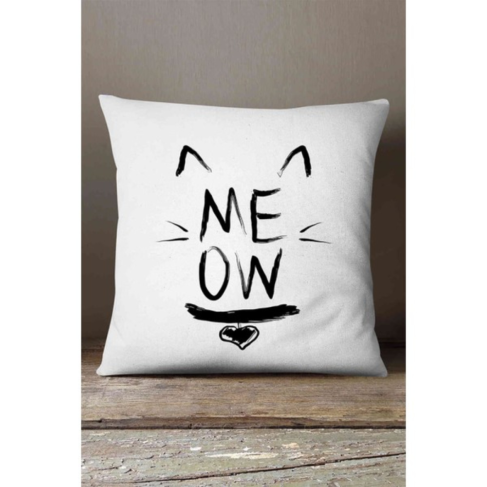 İnsense Home Kadife Babyface Beyaz Siyah Kedi Figürlü Dijital Baskı Kırlent Yastık Kılıfı - CGH418 - 43 x 43 cm - Renkli Kırlent / Mobilya Yastığı Fiyatı