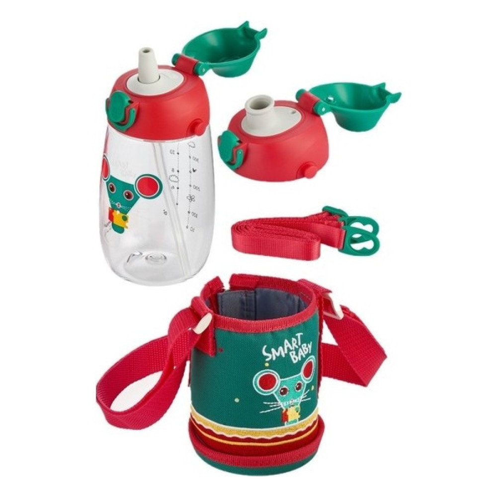 Insour 480ML Kılıflı Iki Ayrı Kapaklı Pipetli Pipetsiz Taşıma Askılı Tritan Çocuk Su Matarası (Yurt Dışından) - Yeşil - Kırmızı - 1 Adet Oto Boyaları Fiyatı
