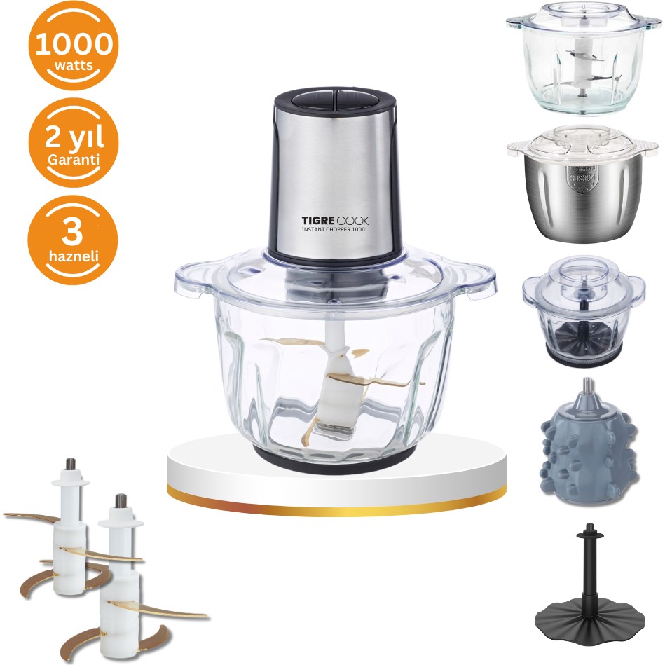 Instantchopper 1000 Pro – 2.3 L Cam ve Çelik Hazneli Et Kıyma & Sebze Rondo Doğrayıcı + Ekstra 1.2 L Hazne - Silver Diğer Fiyatı