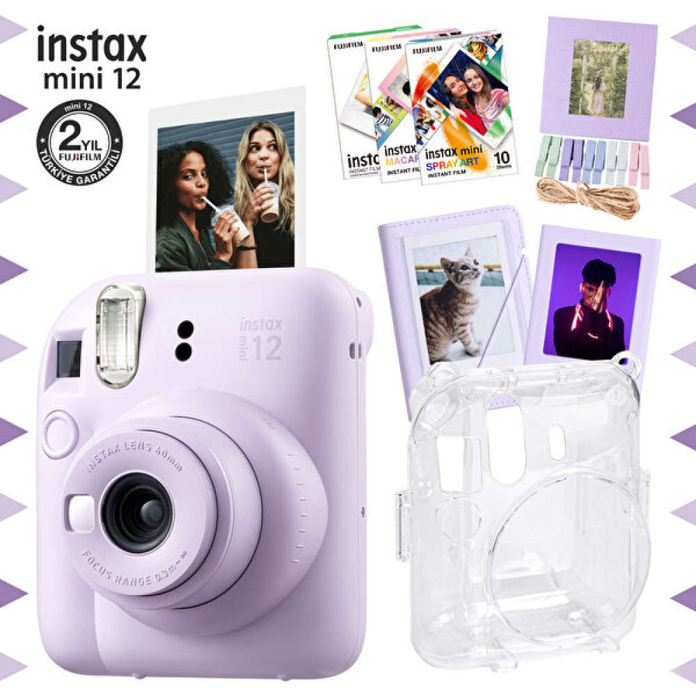 Instax Mini 12 Lila Fotoğraf Makinesi 30'lu Film Albüm Mandal Çerçeve ve Kılıf Mega Set 2 Dijital Fotoğraf Makineleri Fiyatı