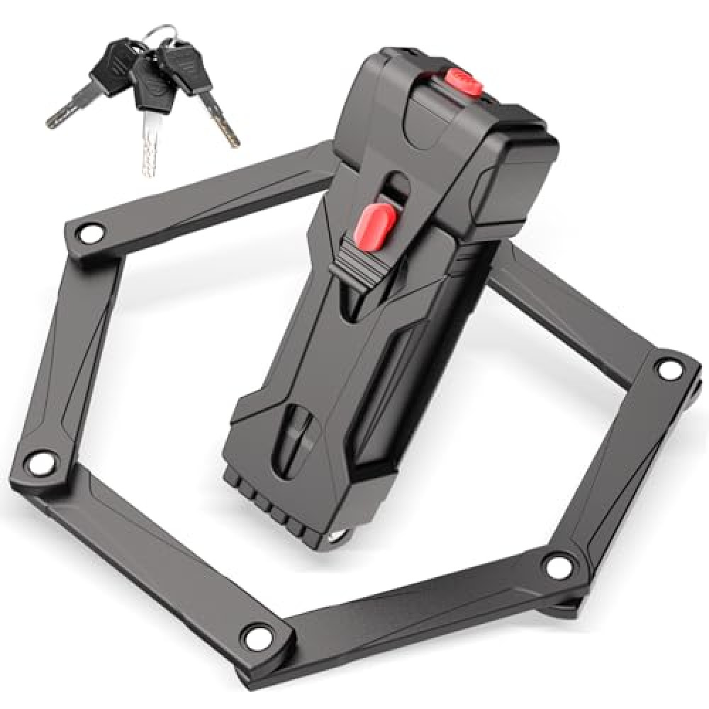 INTEKIN Compact Folding Bike Lock, Heavy Duty Anti Theft Bicycle Lock with 3 Keys and Mount, Lightweight Foldable Chain Locks for E-Bike, Commuting, Scooter - 75cm (30 in)