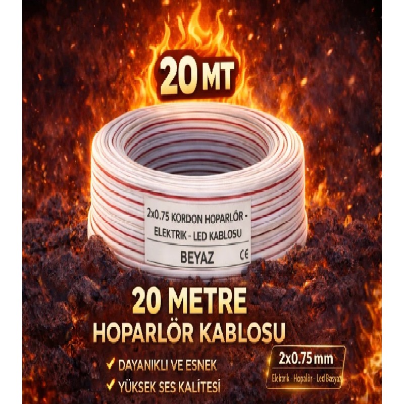Inteknoloji 20 Metre Elektrik - LED - Hoparlör Kablosu 2x0.75 mm – Dayanıklı ve Esnek Beyaz Kordon Kablo - RENK Bluetooth Hoparlör Fiyatı