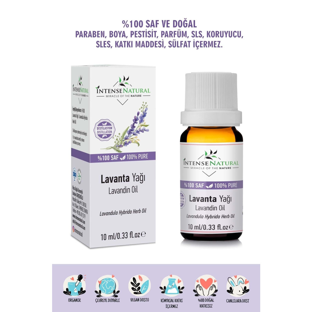 İntense Natural Lavanta Yağı 10 ml%100 Saf Doğal Organik Bitkisel Uçucu Aromaterapi Esansiyel Vegan Yerli Üretim Cilt ve Yüz Bakımı Fiyatı