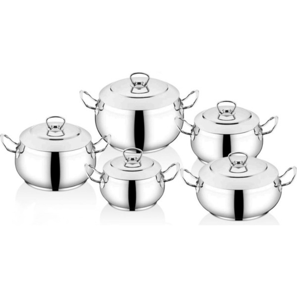 Inter Çelik Gülistan 10 Prç Tencere Seti Sade Çelik Sap - Inox - 24 cm Tencereler Fiyatı