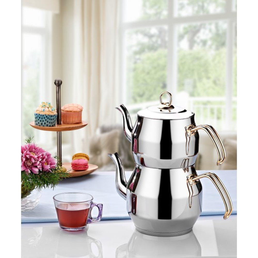 İnter Çelik Köşem Çaydanlık Gold Aile Boyu Çay / Çaydanlık Setleri Fiyatı