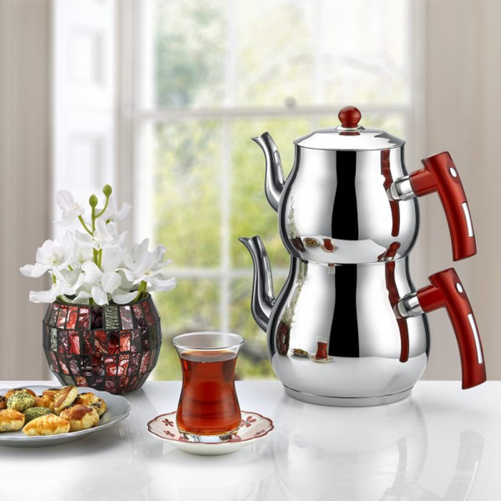 İnter Çelik Mercan Çaydanlık Sade Kırmızı Orta Boy Çay / Çaydanlık Setleri Fiyatı