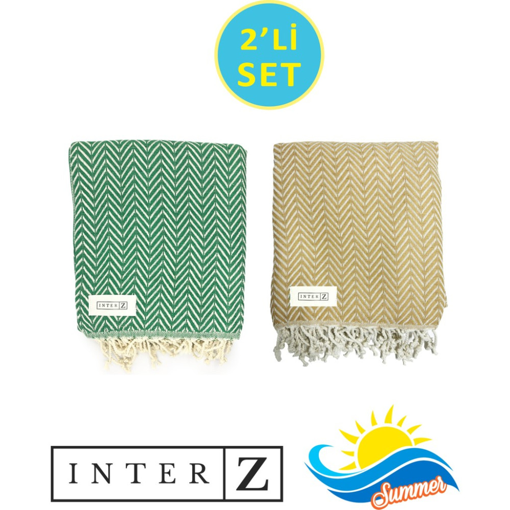 Inter Z 2'li Set Peştemal Plaj Havlusu , Pamuk , Xxl 100X180CM, Marmaris - 100 x 180 cm - Koyu Yeşil - Kahve El / Yüz Havlusu Fiyatı
