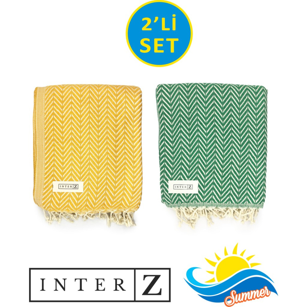 Inter Z 2'li Set Peştemal Plaj Havlusu , Pamuk , Xxl 100X180CM, Marmaris - 100 x 180 cm - Sarı - Yeşil El / Yüz Havlusu Fiyatı