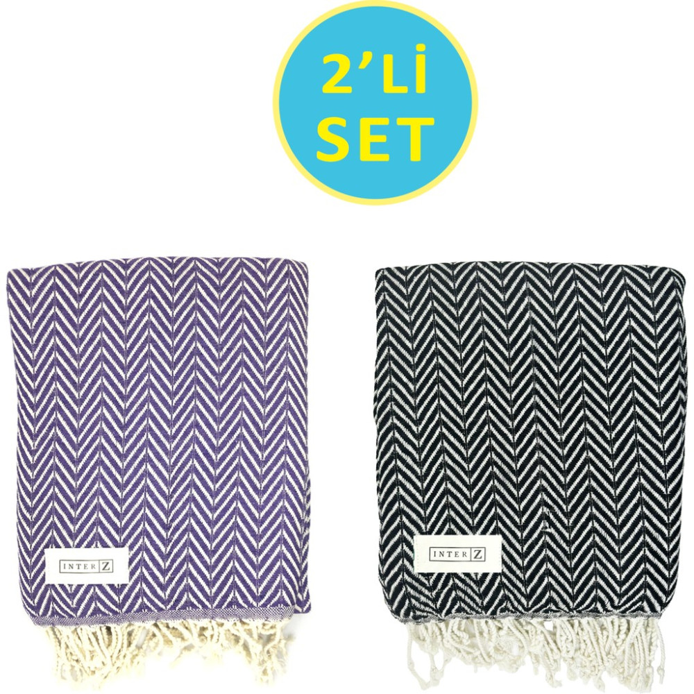 Inter Z 2'li Set Peştemal Plaj Havlusu , Pamuk , Xxl 100X180CM, Marmaris - 100 x 180 cm - Siyah-BK23 El / Yüz Havlusu Fiyatı
