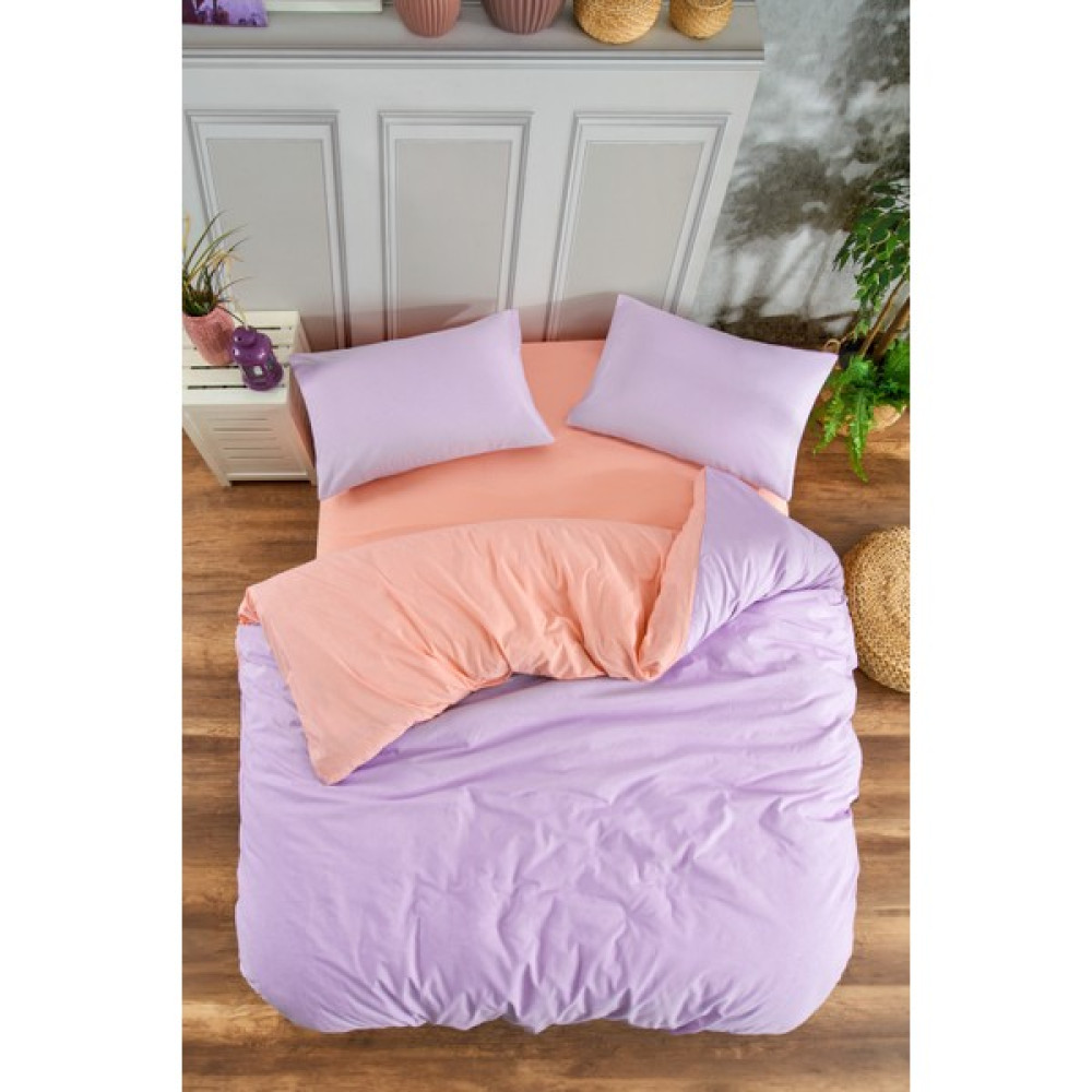 INTER Z Çift Kişilik Nevresim Takımı Lastikli Çarşaf ve 2 Adet Yastık Kılıflı Takım - 200 x 220 cm - Somon - Lila Nevresim Takımı Fiyatı
