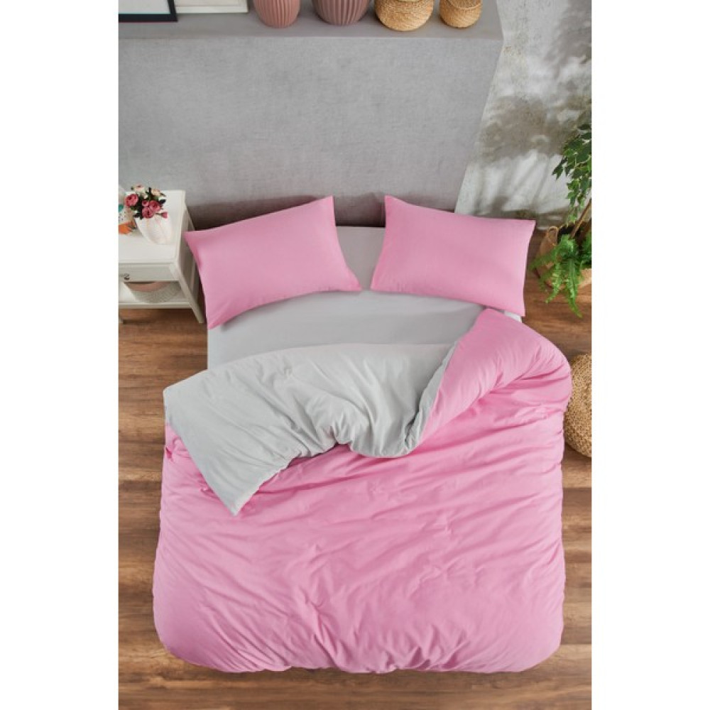 INTER Z Çift Kişilik Nevresim Takımı Lastikli Çarşaf ve 2 Adet Yastık Kılıflı Takım - Gri - Pembe - 200 x 220 cm Nevresim Takımı Fiyatı