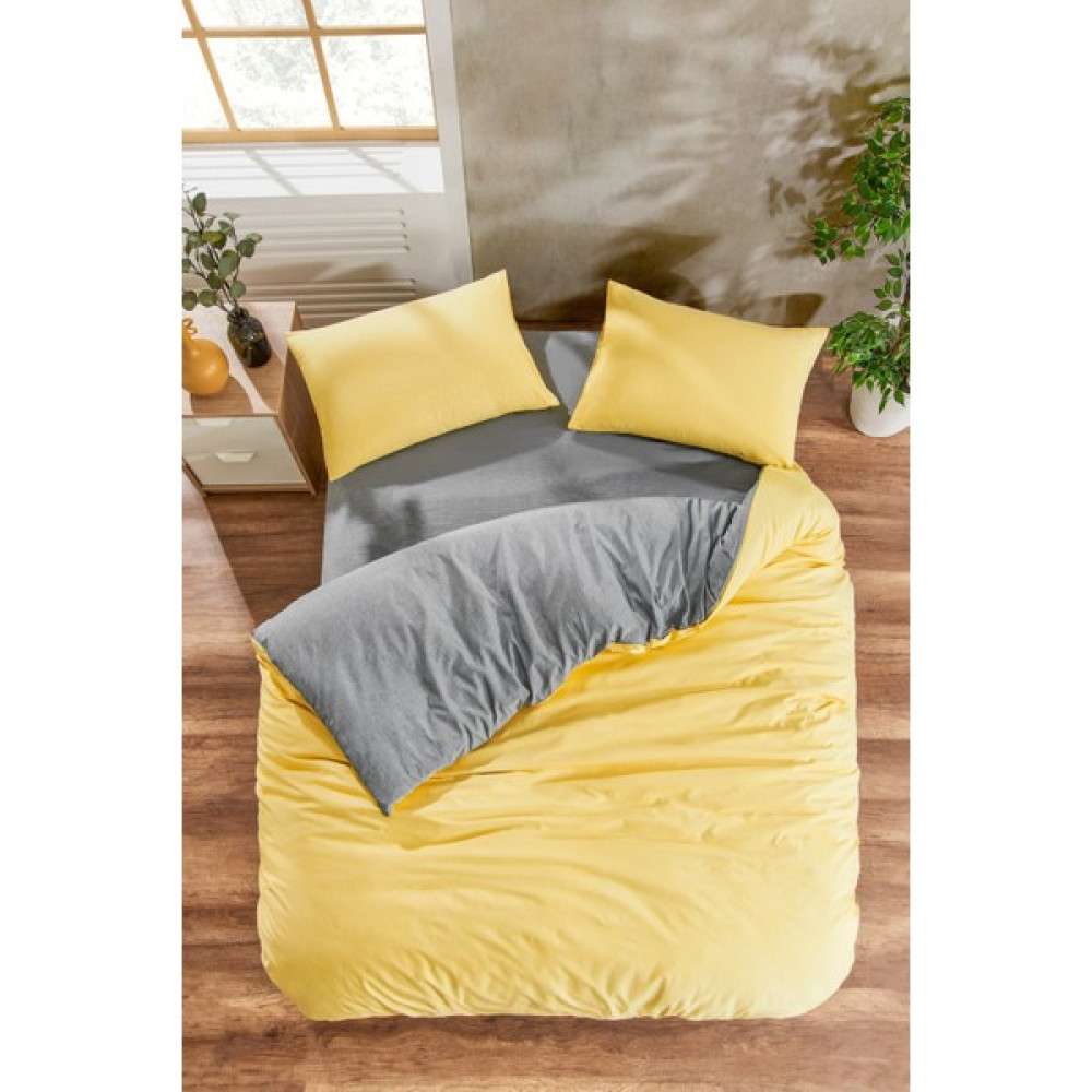 INTER Z Çift Kişilik Nevresim Takımı Lastikli Çarşaf ve 2 Adet Yastık Kılıflı Takım - Sarı - Antrasit - 200 x 220 cm Nevresim Takımı Fiyatı
