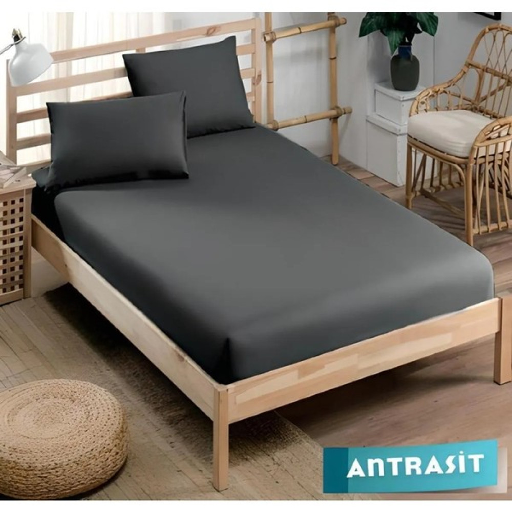 Inter Z Pamuklu Ranforce Kumaş Lastikli Fitted Yastıklı Çarşaf Seti (Tüm Ebatlar) Antrasit - 160 x 200 cm Çarşaf Fiyatı