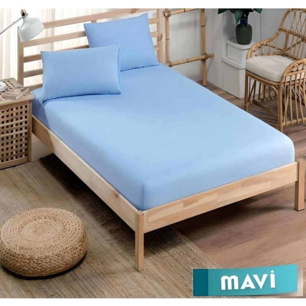 Inter Z Pamuklu Ranforce Kumaş Lastikli Fitted Yastıklı Çarşaf Seti (Tüm Ebatlar) Mavi - 90 x 200 cm Çarşaf Fiyatı