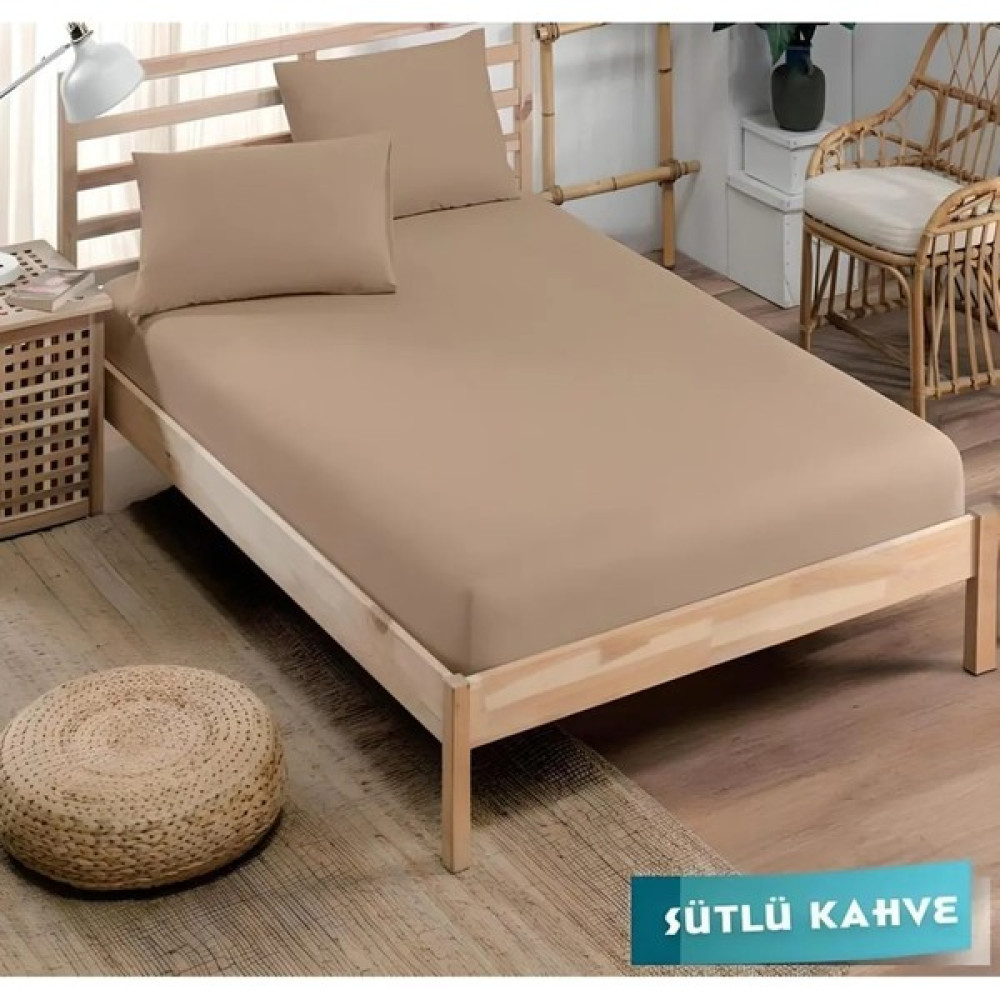 Inter Z Pamuklu Ranforce Kumaş Lastikli Fitted Yastıklı Çarşaf Seti (Tüm Ebatlar) Sütlü Kahve - 160 x 200 cm Çarşaf Fiyatı