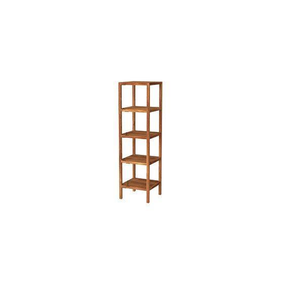 Interbuild Masif Ağaç 134 cm Altın Tik Ahşap 5 Katlı Çok Amaçlı Raf
