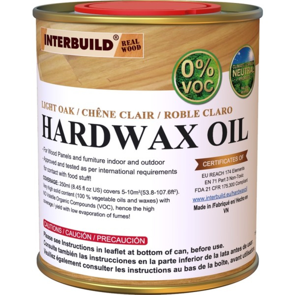 INTERBUILD REAL WOOD Interbuild Hardwax Oil (0%) Voc 250 ml Mobilya ve Ahşap Tezgah Yağı, Açık Meşe İç Cephe Duvar Boyası Fiyatı