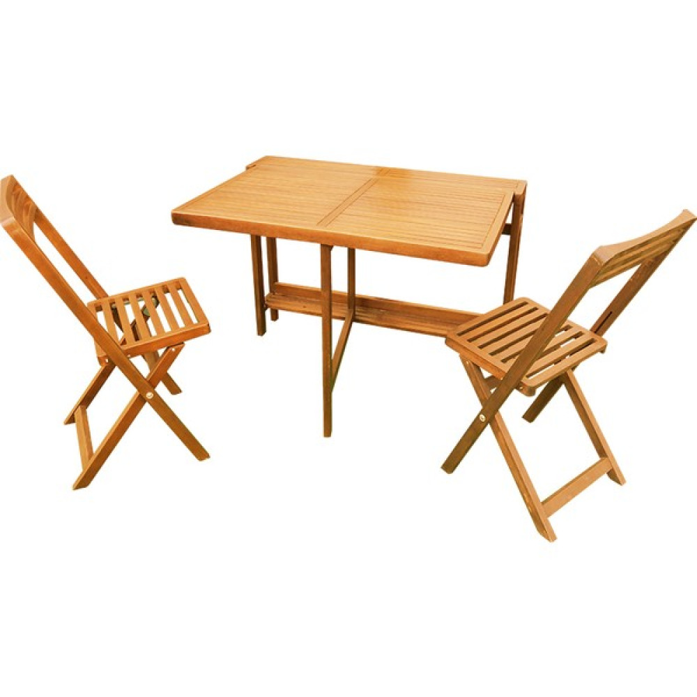 Interbuıld Real Wood Interbuild Masif Ağaç,Slat Orta Boy Duvar Masa Takımı 1 Masa Ve 2 Sandalye,Altın Tik - Beyaz Bahçe Mobilyası Takımı Fiyatı