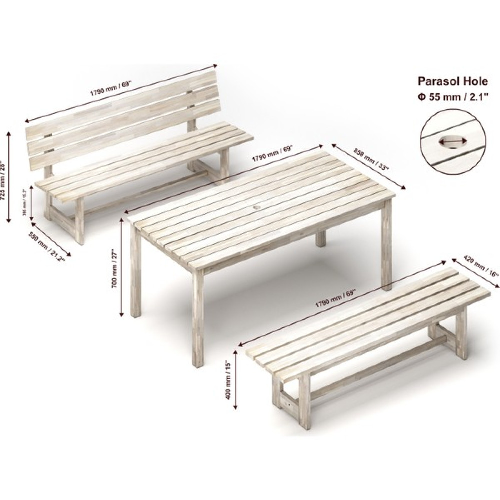 INTERBUILD REAL WOOD Interbuıld Masif Ahşap Oturma Grubu Peninsula 3'lü Bahçe Oturma Grubu Renk;organik Beyaz (1masa+1 Arkalıklı Bank+1 Arkalıksız ... Bahçe Mobilyası Takımı Fiyatı