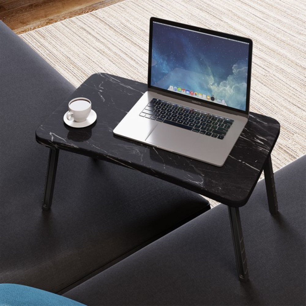 İntergo Renkli Laptop Sehpası Katlanabilir Yatak Koltuk Üstü Kahvaltı Bilgisayar Sehpası Siyah Mermer - Y: 24 cm D: 35 cm G: 60 cm Sehpa Fiyatı