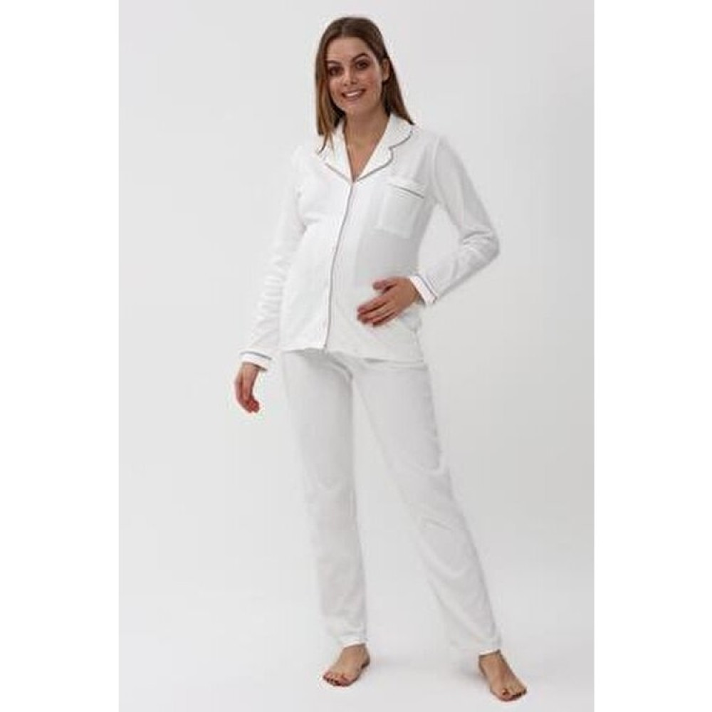 Interlok Düğmeli Hamile Lohusa Uzun Kol Pijama Takımı 1354-01 Kadın Pijama Fiyatı